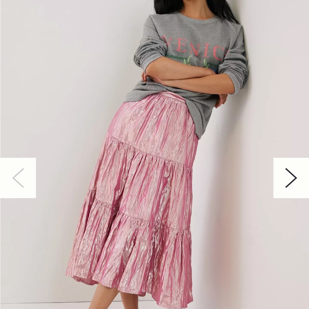 Maeve Alicia Crinkled Metallic Pink Maxi Skirt
